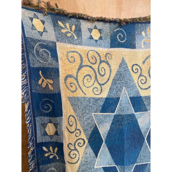 Goodwin Weavers Star of David Throw Blanket 57x45 Judaica Tapestry Cotton Fringe - Picture 4 of 11